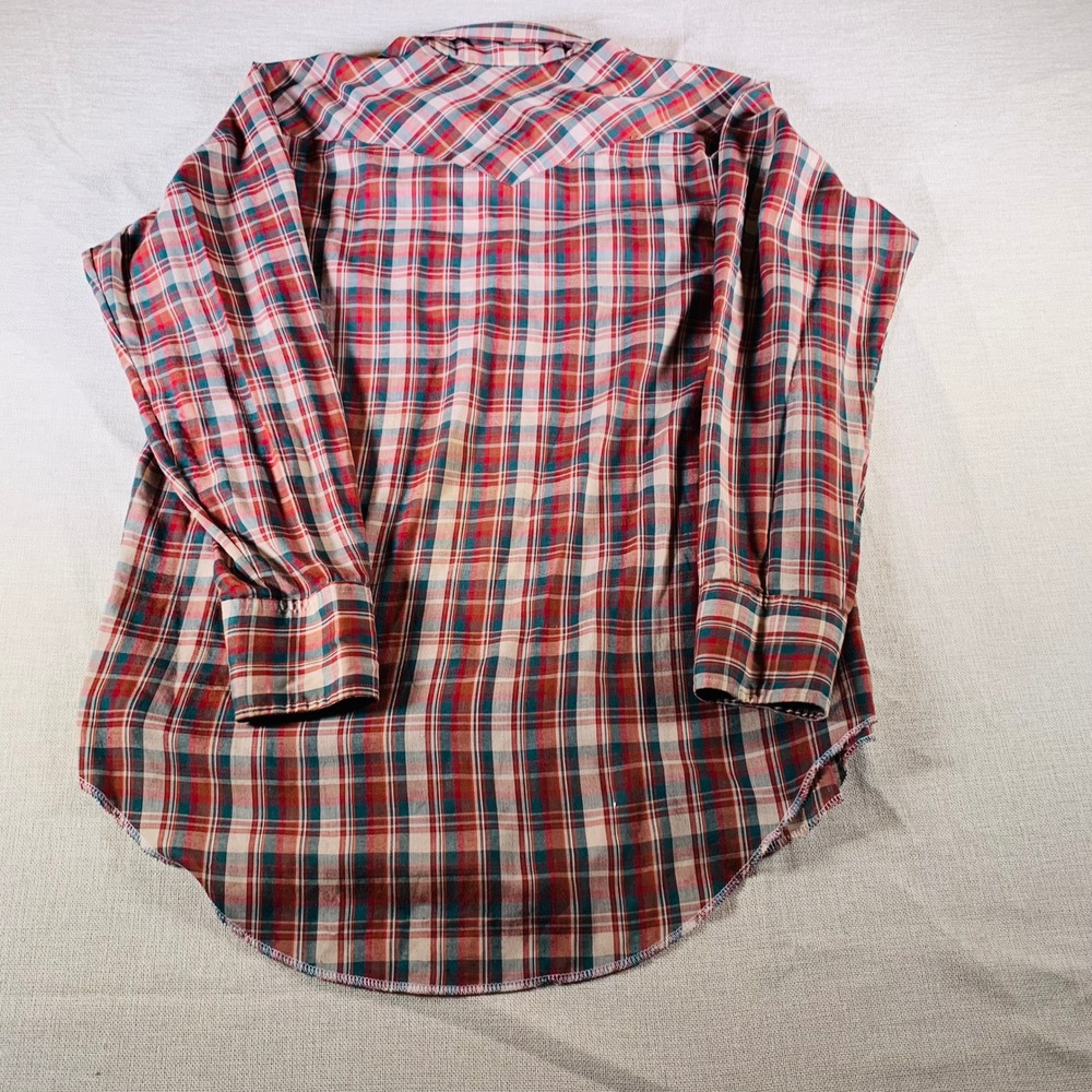 Wrangler Men's Plaid Long‎ Tails Western Black Snap Shirt Red Green - Picture 2 of 9